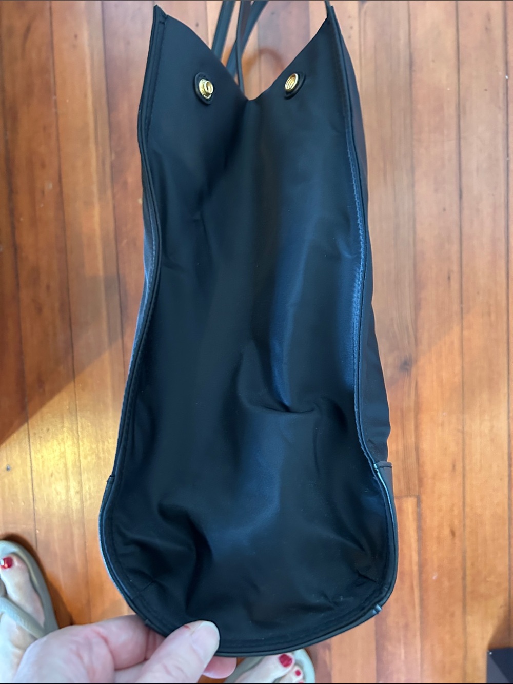 Tory Burch Black Nylon Tote Bag with Black Leather Trim and Logo - Picture 5 of 11